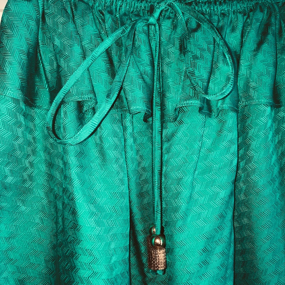 Anthropology Milly of NY Silk Emerald Green Chevron Ruffle Hem Skirt sz 0 - Picture 3 of 7